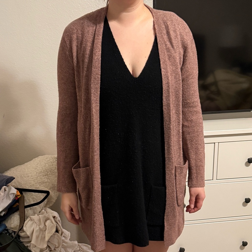 Madewell Ryder Cardigan Sweater Alpaca Blend Open Front Pockets Long Sleeve Pink